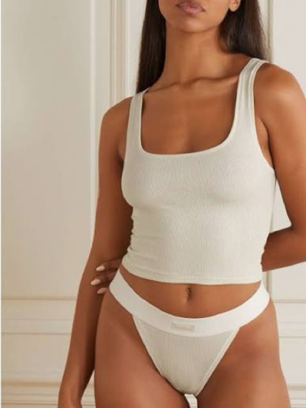Skims cotton rib tank crop in bone